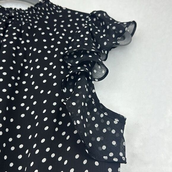 Express Women's Polka Dot Smocked-Waist Flutter-Sleeve Midi Dress Sz Small - Picture 6 of 12